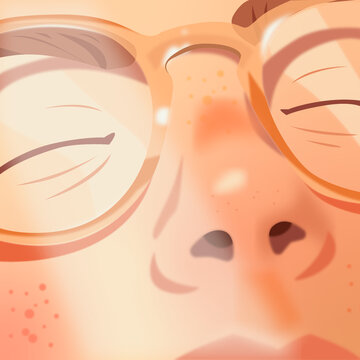 Close Up Portrait of Person with Round Glasses and Freckles