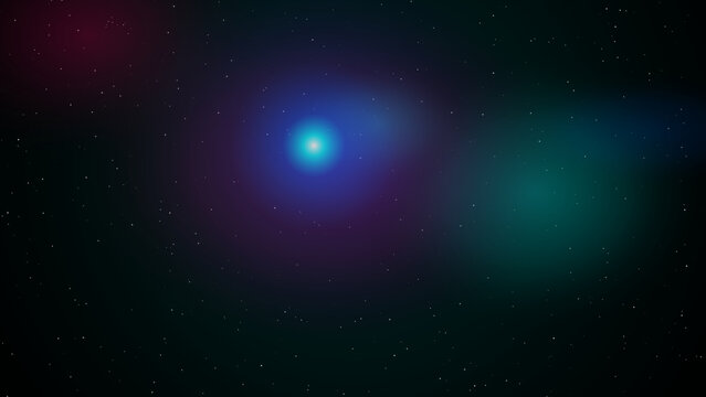 Bright glowing blue cosmic nebula in deep space with star field background