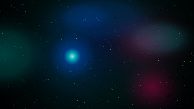 Bright glowing blue star in deep space with twinkling stars background