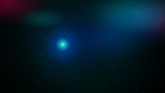 Mysterious glowing blue light in deep space with stars