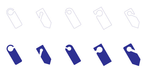 Obraz premium Hotel door hanger tags outline template icon signs set flat style design vector illustration. Empty door flyer or do not disturb mock up isolated on white background.