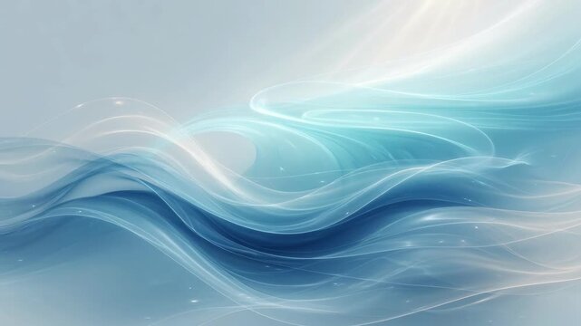 Abstract blue and white flowing waves in a soft gradient background, creating a calm, elegant concept of motion and fluidity