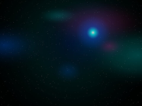 Bright blue star shining in deep space with twinkling stars background