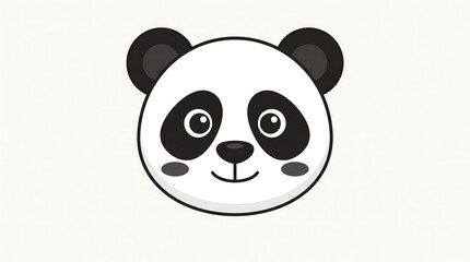 Fototapeta premium Minimalist panda bear face illustration, cute giant panda head icon, black and white animal character portrait on plain background