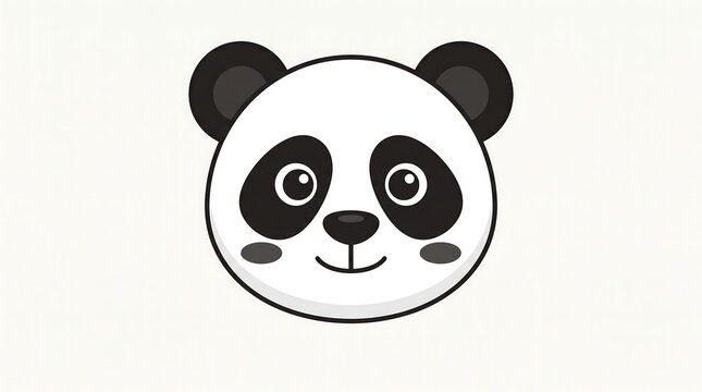 Minimalist panda bear face illustration, cute giant panda head icon, black and white animal character portrait on plain background