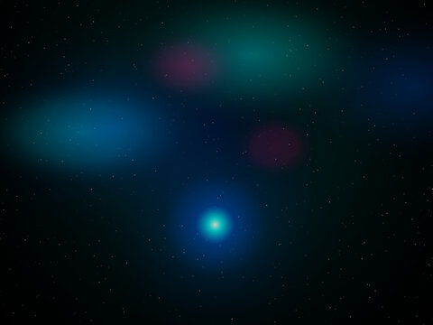 Bright blue comet flying through deep space with starry background