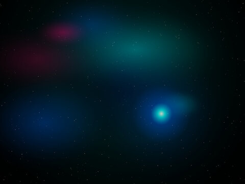 Bright blue comet flying through deep space with starry background