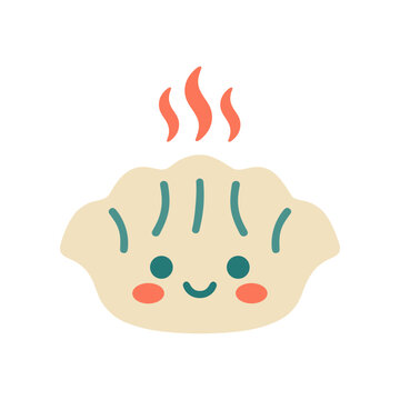 Cute Kawaii Dumpling Character with Steam, Adorable Food Illustration