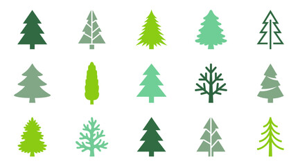 Obraz premium Christmas Tree Icon Set Flat Vector Collection
