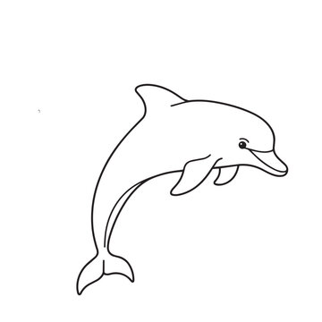 Dolphin jumping out of water coloring page for kids vector illustration aquatic animal line art design.