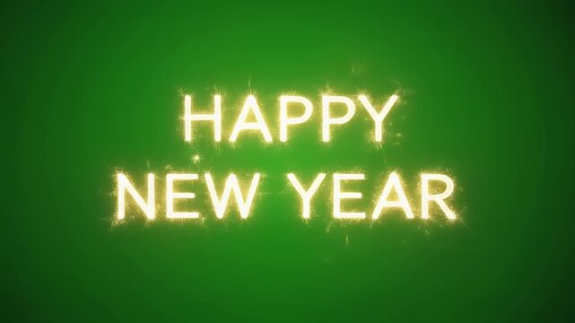 Happy New Year celebration text animation on green background