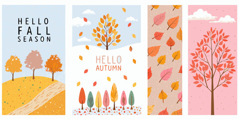 Autumn leaf pattern with trees and seasonal greetings vector illustration © Kanika