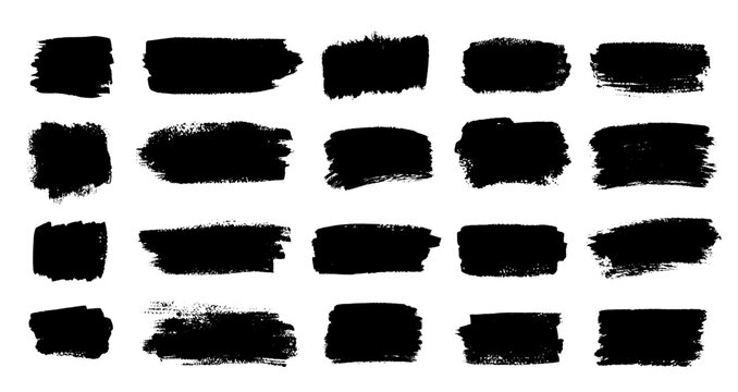 Black grunge brush stroke collection. Vector illustration of isolated paint daub banners with rough textured edges.