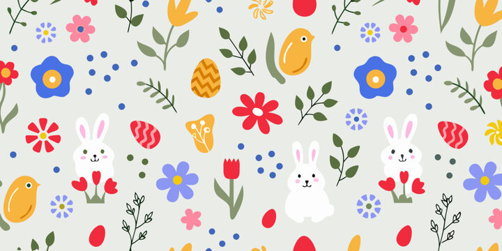 Floral and bunny pattern a cheerful easter design with spring elements