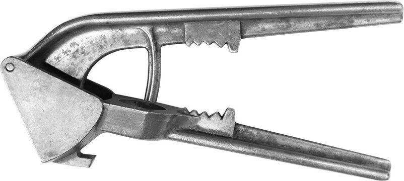 Vintage metal garlic press with rustic textures isolated on transparent background