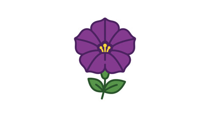 Purple blossom flower icon with green leaves. © Kumala