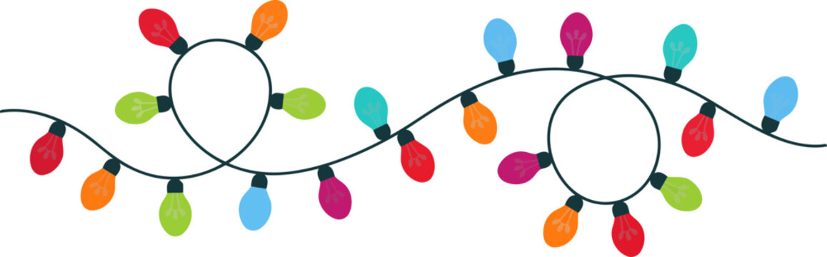 Colorful decorative christmas string lights isolated on a white background for festive holiday party celebration