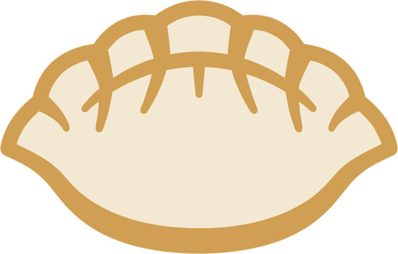 Flat dumpling icon with thick brown outline, Asian food symbol for restaurant menu or culinary designs
