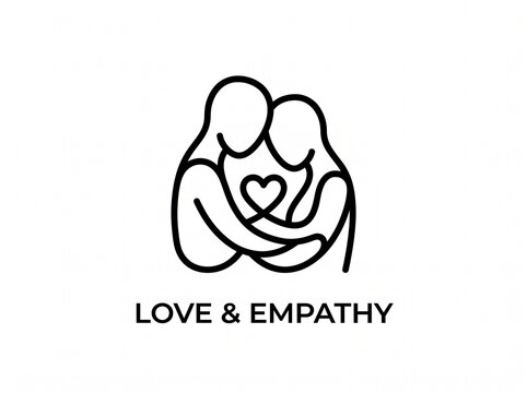 Minimalist Love and Empathy Line Art Logo Featuring Two Hugging Figures and Heart Symbol for Mental Health, Relationships, and Support Awareness