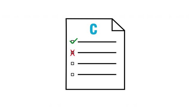 Animation of a document checklist being filled and graded with marks