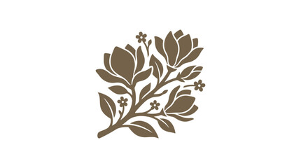 Stylized brown magnolia branch with flowers and leaves. © Kunata
