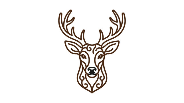 Stylized brown deer head with antlers on white