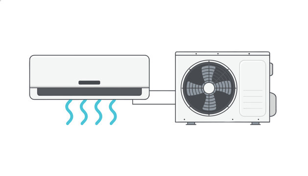 Split system air conditioner showing the indoor unit blowing cool air and the outdoor condenser unit.