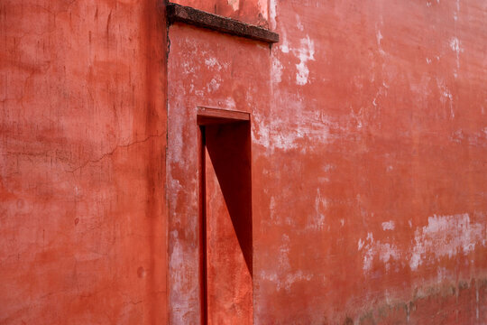 Miminal Red Wall With Doorway