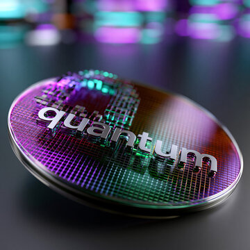 Gl&auml;nzender Quantenchip zeigt futuristisches Schaltkreismuster in Regenbogenfarben