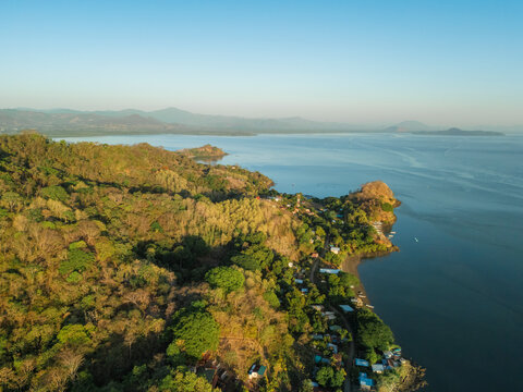 Aerial view of the Costa Rican coast with tropical forest