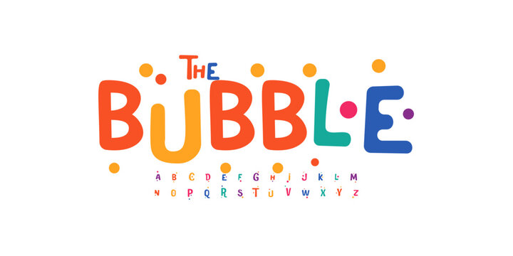 Bubble colorful alphabet, playful carnival letters, funny festival font for bright fiesta logo, mexican headline, birthday and greeting card typography, thank you phrases. Vector typographic design