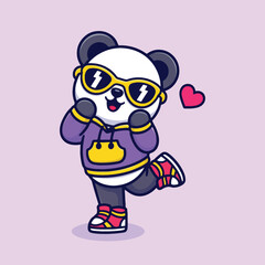 Chibi panda with heart and sunglasses panda, dabbing, mascot, cartoon, cool, hoodie, sunglasses, dance, dance pose,  © Design Plaza