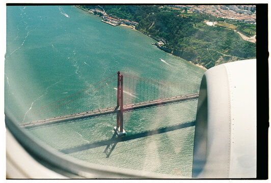 Aerial View of 25 de Abril Bridge over Tagus River, Lisbon