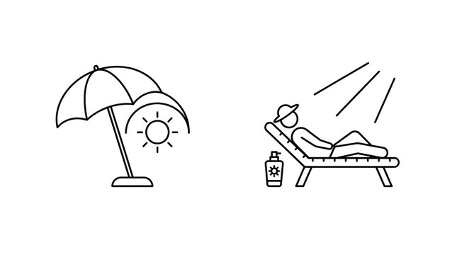 Summer vacation icons. Beach sunbathing symbols isolated on transparent background