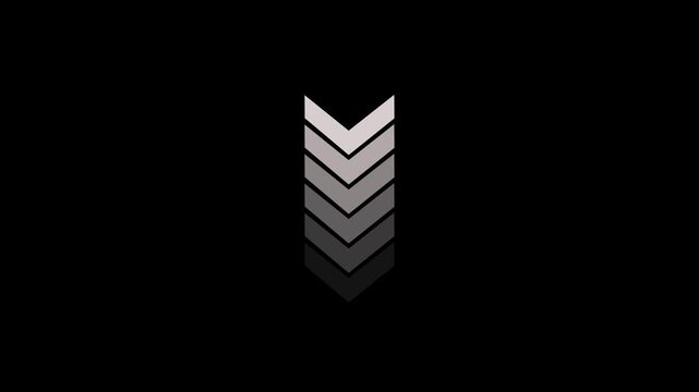 Animated green glowing neon triple down arrow icon on a black background, down arrow doing direction digital information.