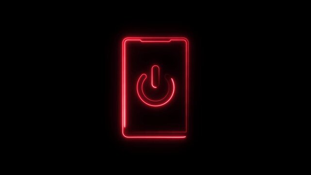 Glowing neon power button icon animation  glowing red and blue color shutdown switch screen turn on off button computer mobile phone startup stop sign closed icon on black background