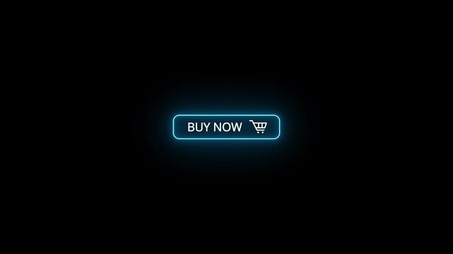 Neon blue line glowing buy now button with shopping cart icon 4k motion graphics video