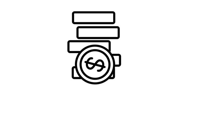 Dollar coins animated icon. Money cash stack or currency for banking, investment, profit, saving, earning, budget, income, payment, donation, financial animation. 4K video with alpha channel