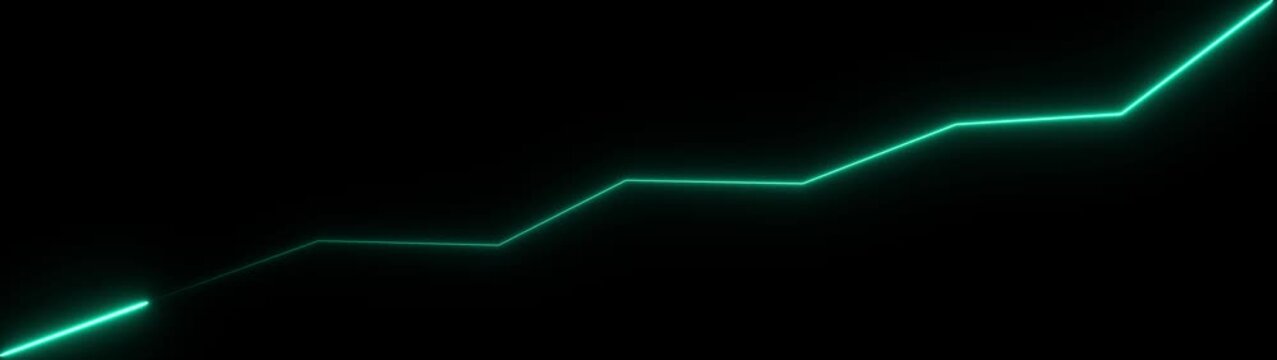 Glowing neon line market Recovery Concept. Successful growth trend red line graph going Up. .On black background. 4k video