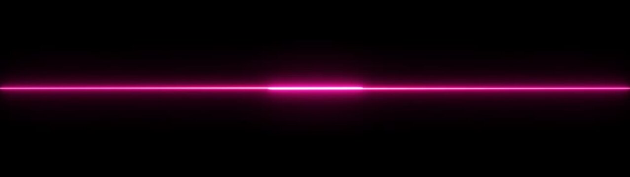 Two glowing red neon horizontal line segments separated by a thin gap isolated on a solid black background. 4k video 
