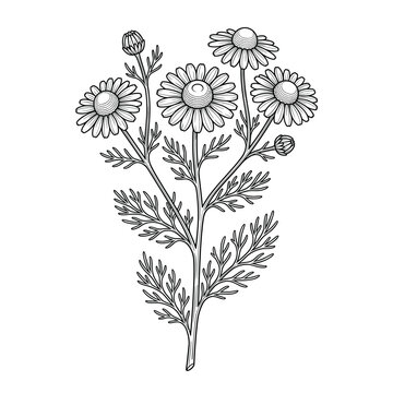 Matricaria chamomilla Botanical Illustration, Vintage Floral Design for Wedding Invitations