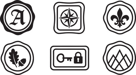 Set of six vintage style symbols and icons in black and white Vector © Runa