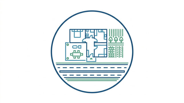 Minimalist Line Art House Floor Plan Illustration.