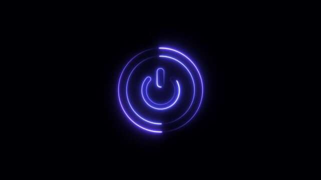 Neon power reset button sign animation Neon glowing power button icon animated on a black background ,The appearance of the Red neon symbol power off ,alpha channel  Premultiplied.