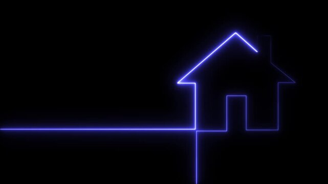 Neon line home icon. Neon line Cool linear animated. black background. animation 4k video