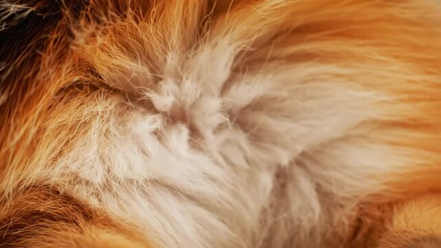 Close up view of the intricate details of reddish brown animal fur, showing delicate textures and patterns