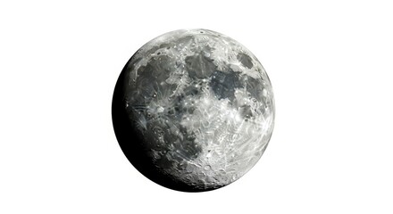 Naklejka premium Detailed Full Moon with Craters and Surface Texture Isolated on White Background for Astronomy and Space Design