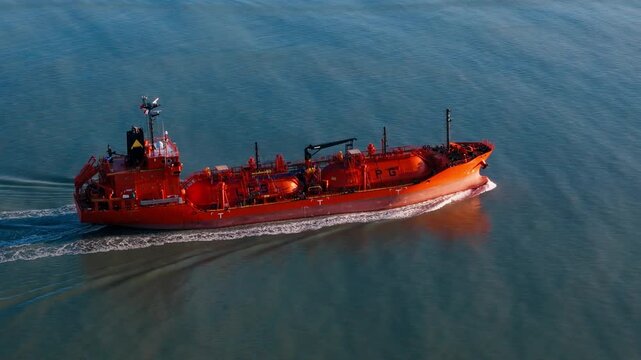 Commercial gas LPG tanker ship underway with liquefied petroleum gas cargo. Maritime energy logistics supporting fuel supply, export and import