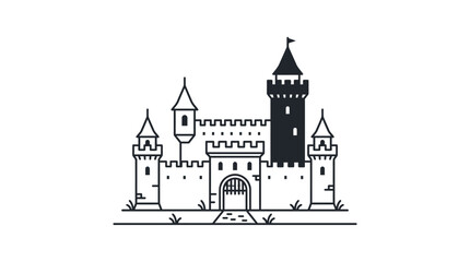 Fototapeta premium Medieval castle fortress line icon.