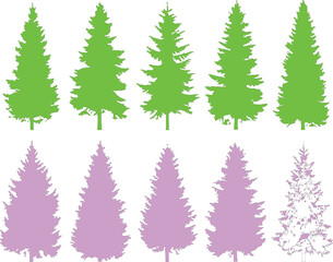 Fototapeta premium Set of colorful pine tree silhouettes vector